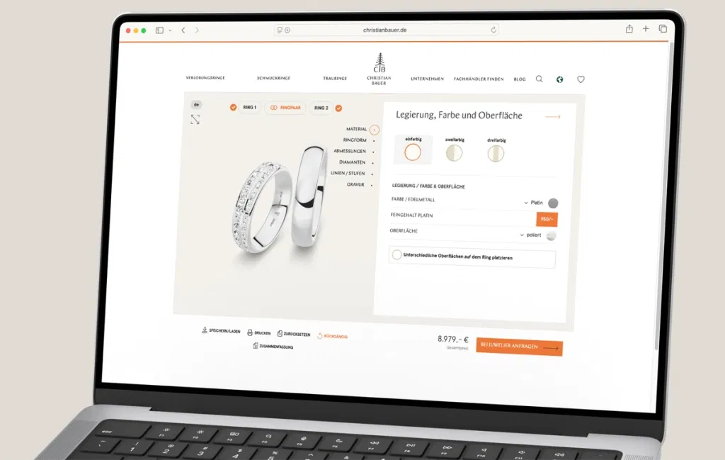Im Ring-Konfigurator von Christian Bauer könnt ihr eure Trauringe nach euren Wünschen individualisieren.