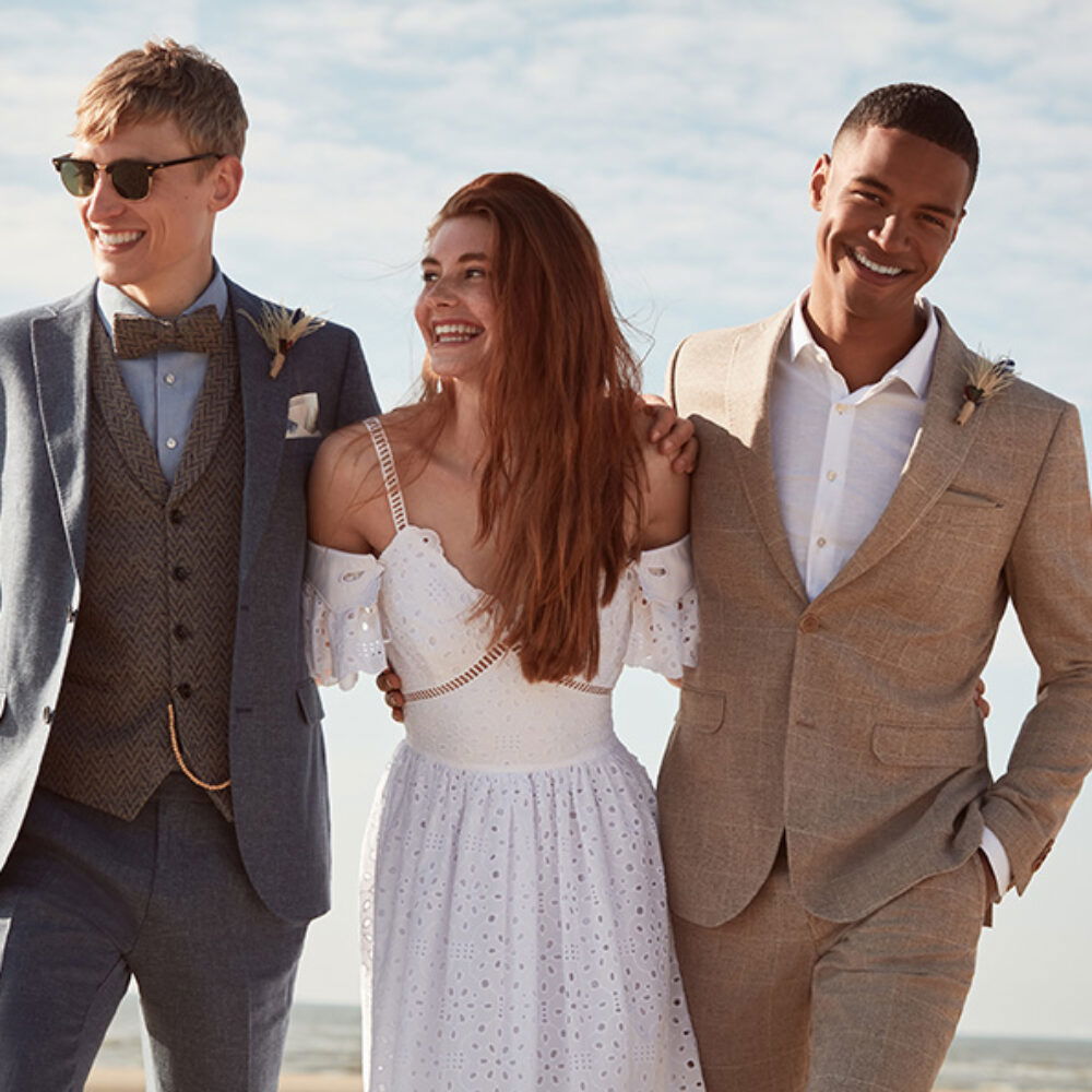 Club of Gents, Bräutigam, Trauzeuge, Braut, Hochzeitsanzug, Gruppenbild, festliche Kleidung