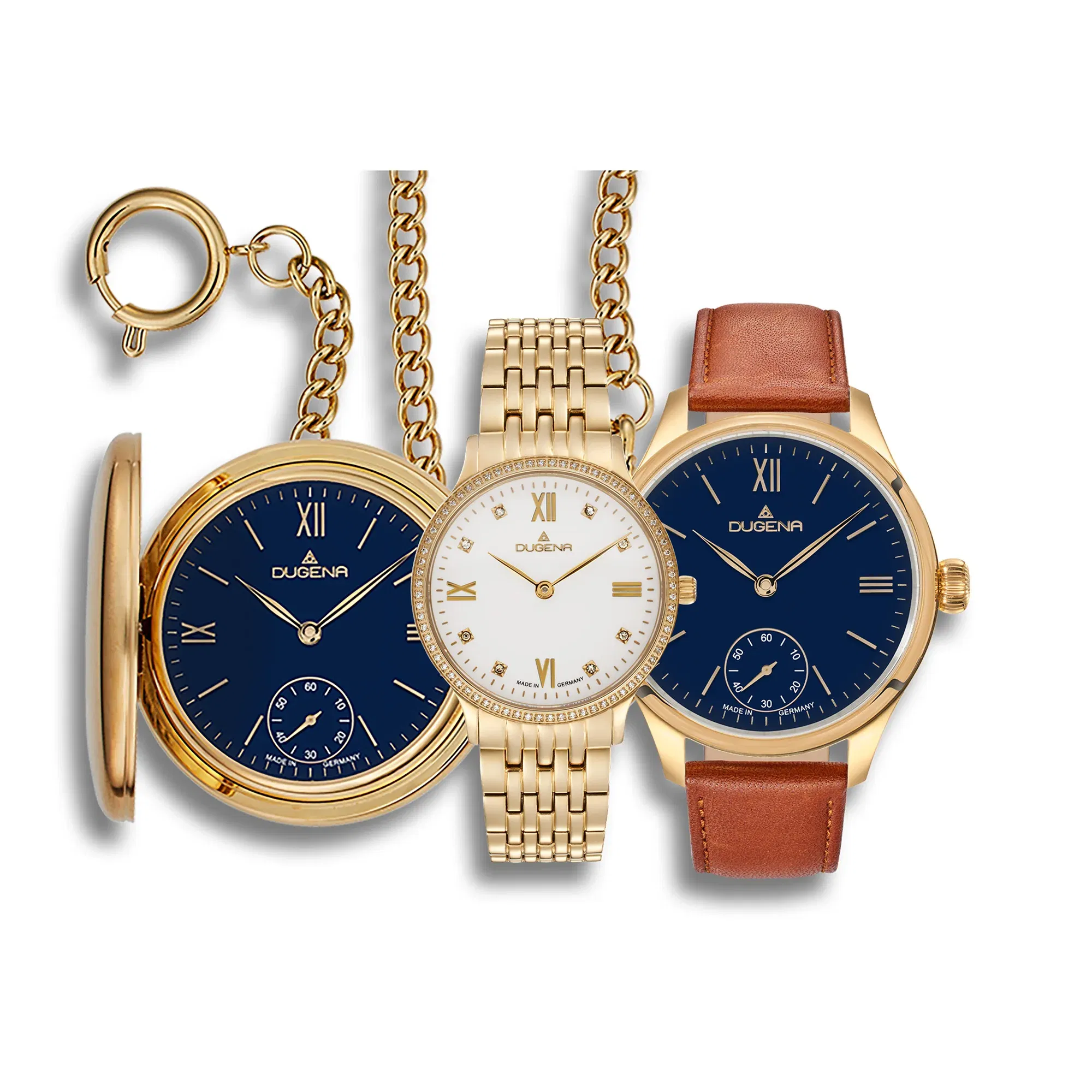 Stilvolles Uhrenset für die Hochzeit – Dugena-Modelle mit blauen Zifferblättern und Lederarmband