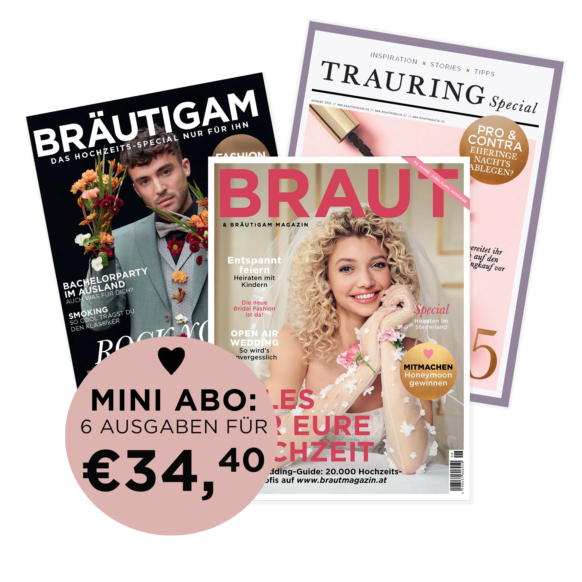 Banner für das Mini Abo vom Braut und Bräutigam Magazin mit 3 Magazinen