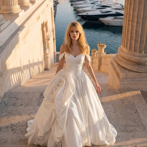 Braut in einem wunderschönen pompösen Brautkleid.